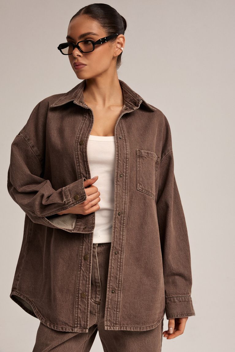 Сорочка джинс 2025 коричнева