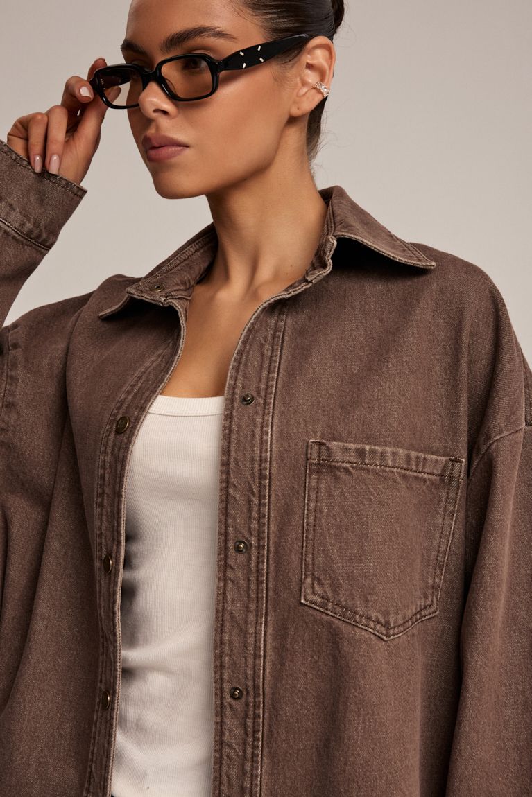 Сорочка джинс 2025 коричнева