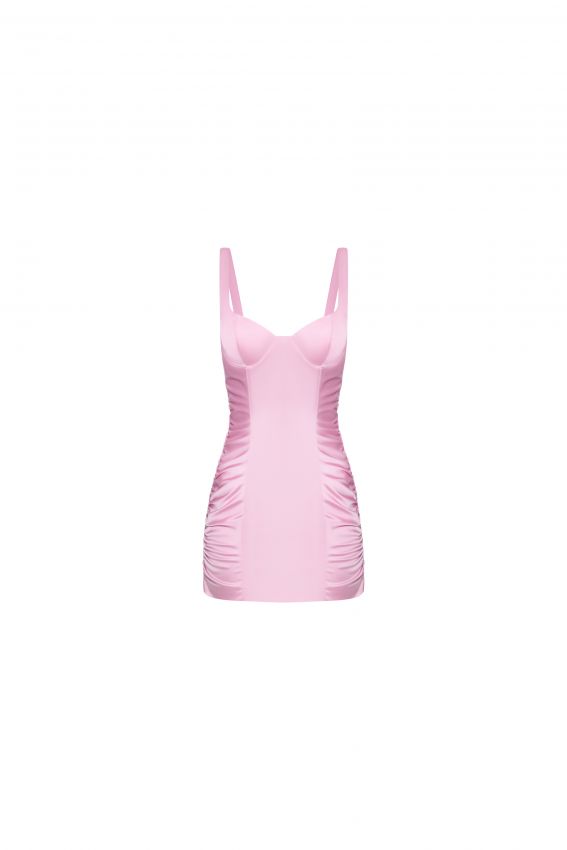 Сукня атлас з чашками рожева