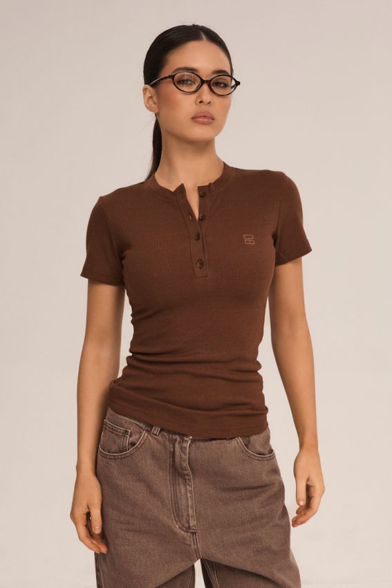 Футболка на ґудзиках шоколад