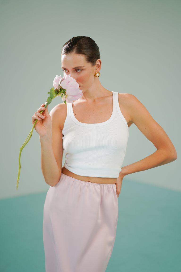 Спідниця атлас maxi з мереживом рожева