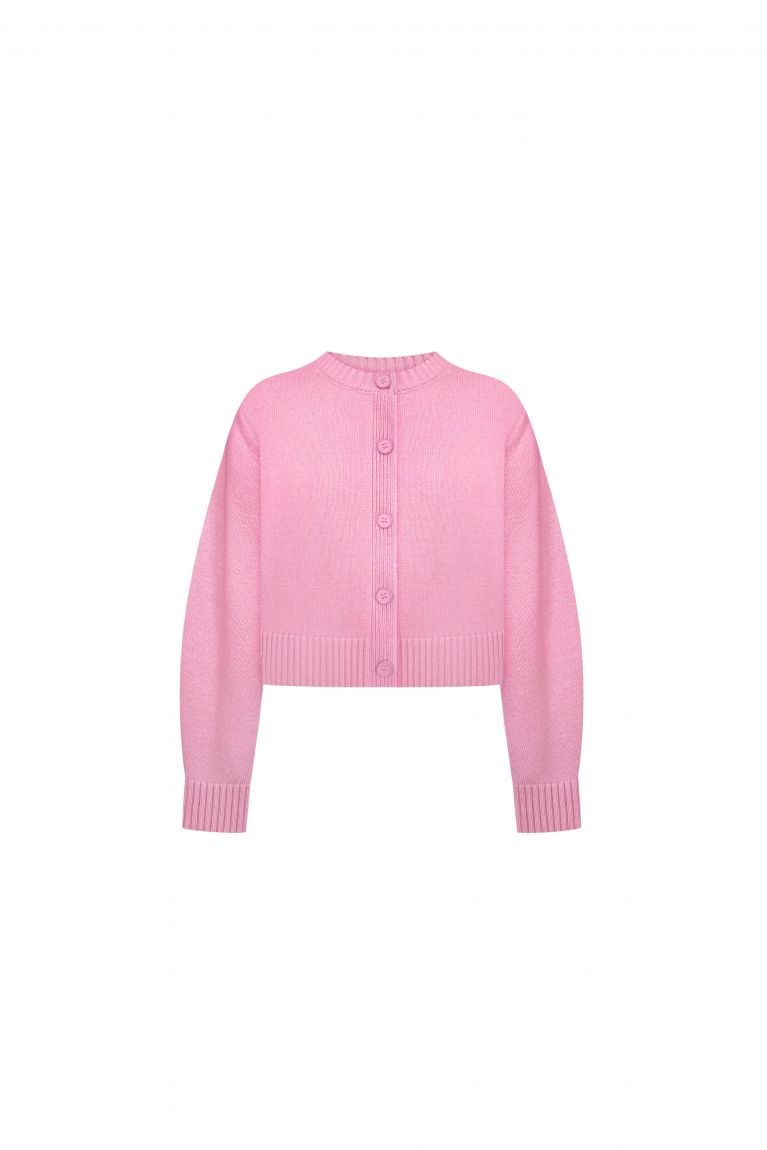 Кардиган в'язаний з довгим рукавом рожевий