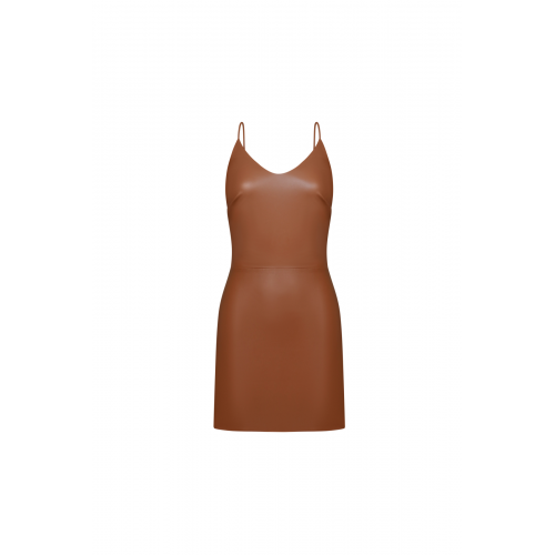 Red faux leather dress