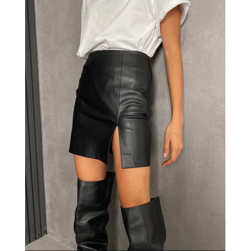 Black eco-leather skirt