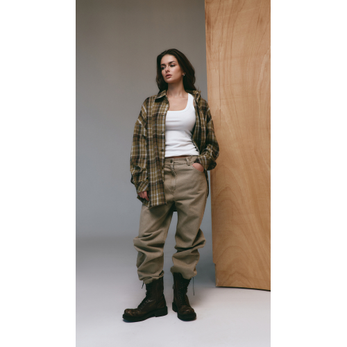 Khaki button-down shirt